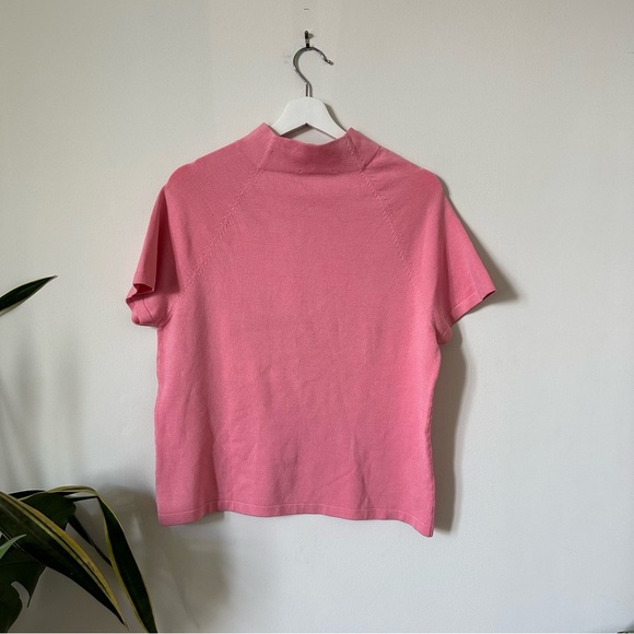 Vintage Lilly Pulitzer Mock Neck Silk Blend Short Sleeve Top In Pink - Picture 2 of 5